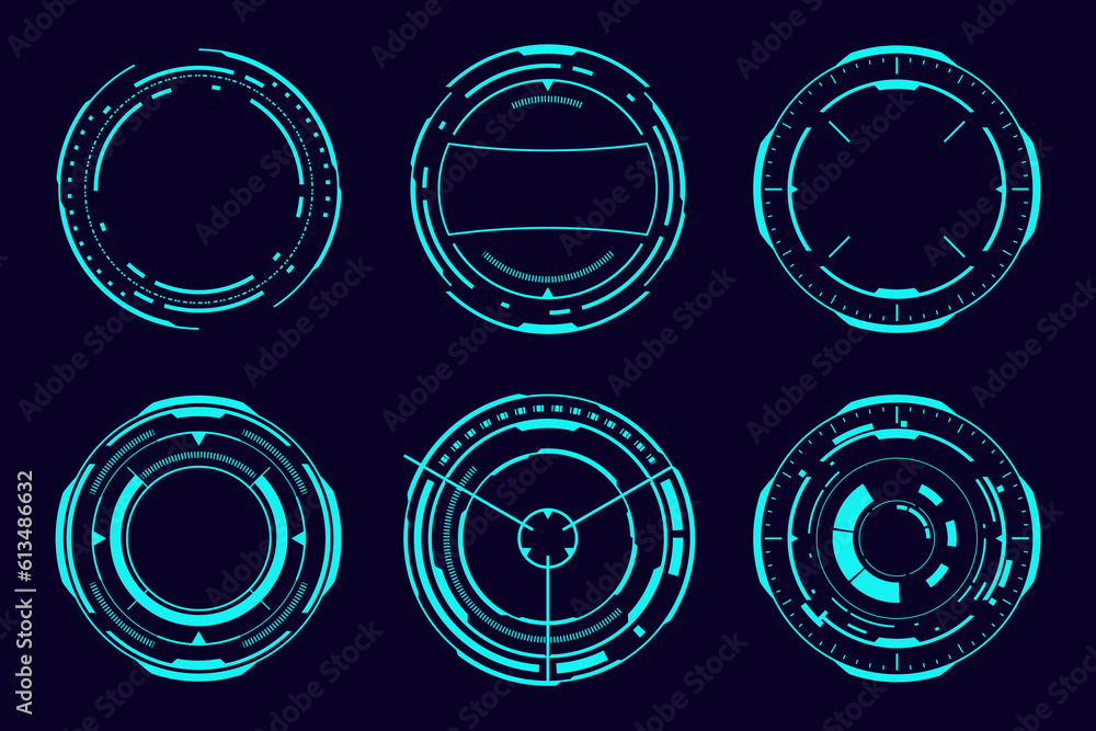 Poster vector set hud circle element. sci-fi interface futuristic optical aim.