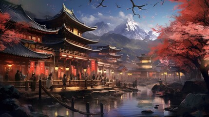 Fototapeta premium Japan fantasy style scene art