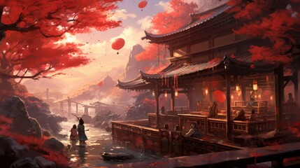 Japan fantasy style scene art