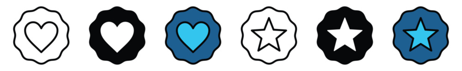 Fototapeta premium Favorite star and love badge icon. Sticker badge symbol template in line and flat style for apps and websites. Vector illustration EPS 10