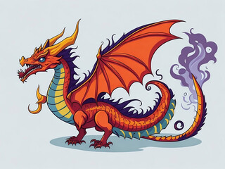 Fairytale dragon, magic creature with tail and wings. cartoon illustration of fire breathing monsters from medieval mythology, Generative AI, Generative, AI