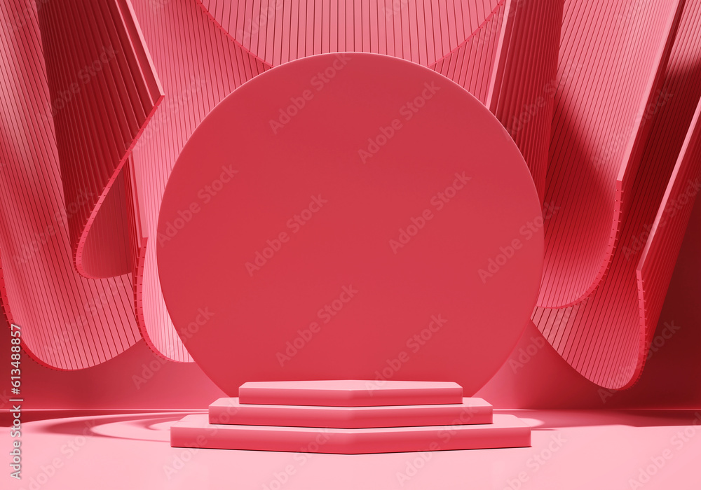 Aufkleber 3d rendering abstract red platform podium product presentation background
