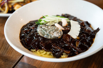 Delicious Jajangmyeon, jjajangmyeon, Korean-style Chinese noodle dish topped with thick sauce in south korea.