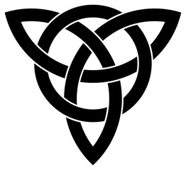 Dreieinigkeits Knoten als Kontur in Schwarz. Keltisches Symbol auch bekannt als Triquetra. Isolierter Hintergrund.
Die Triqueta symbolisiert die drei Bereiche Körper, Psyche und Geist.