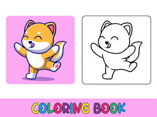Vector coloring book animal activity. Coloring book cute animal for education cute shiba inu black and white illustration