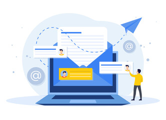 Email marketing flat illustration vector concept, Online business strategy, Advertising, Email newsletter, messaging, Marketing material concept for landing page, web banner, social media, infographic