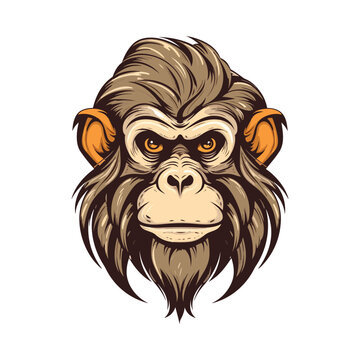 Monkey head mascot. Logo design. Illustration for printing on t-shirts.
