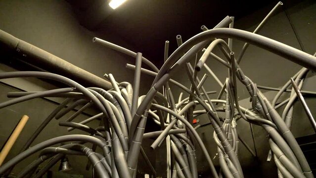 An old theater, foam insulation arranged in the shape of trees