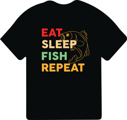 Eat sleep fish repeat typography fishing t-shirt design. Fishing clothes typography t-shirt design.