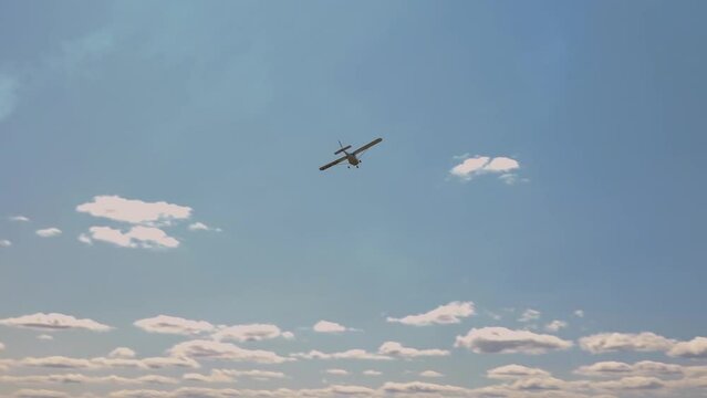 Private plane crash. A small plane during an aerobatic simulation. Airplane engine failure, white smoke coming out of the engine as the plane crashes. Aircraft engine failure. Airplane accidents.