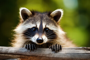 cute raccoon on nature. generative ai