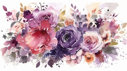 Beautiful watercolor flowers illustration. Generation AI