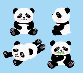 Cute panda illustration in various movements