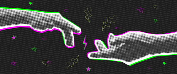 Halftone Hands And Doodle Banner