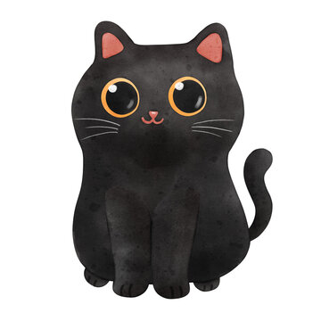 black cat isolated on white Cute black cat  watercolor illustration 