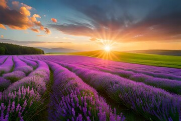 Fototapeta na wymiar Field and landscape of flowers, purple flowers landscape,