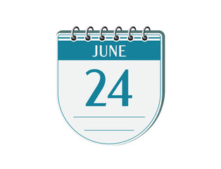 24 june round retro calendar page vector. 3d one day calendar, date appointment, business planner, event reminder illustration. Abstract three dimensional daily date calendar. 