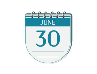 30 june round retro calendar page vector. 3d one day calendar, date appointment, business planner, event reminder illustration. Abstract three dimensional daily date calendar. 