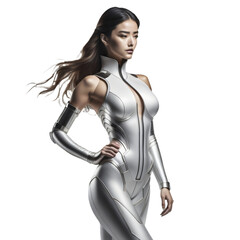A sexy high-tech girl, futuristic design, model, isolated, transparent background, no background. PNG. Generative AI.