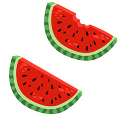 Slice of watermelon. Juicy stylized slice of bitten watermelon. Concept of healthy lifestyle and ripe fruits