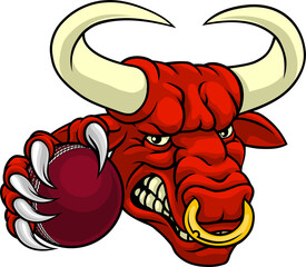 Bull Minotaur Longhorn Cow Cricket Mascot Cartoon