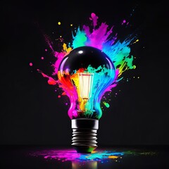 A Creative light bulb explodes with colorful background, Generative AI
