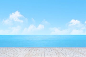 Fototapeta premium Wooden pier beside sea. clouds sky background. Generative AI