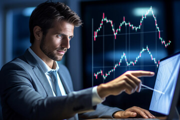 Professional businessman looking at charts on stock markets. Generative AI