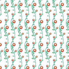 Floral ornament. Seamless abstract classic background with red flowers and green leaves. Pattern with repeating floral elements.