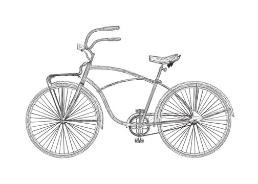 Wireframe vintage bicycle, vector. Black and white retro bicycle. 3D.