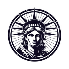 Statue of Liberty as beautiful girl vector black isolated silhouette on white sticker © Bodega