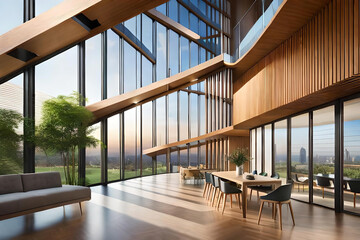 Obraz premium a green-certified building showcasing sustainable features like insulation, efficient windows, and renewable energy systems