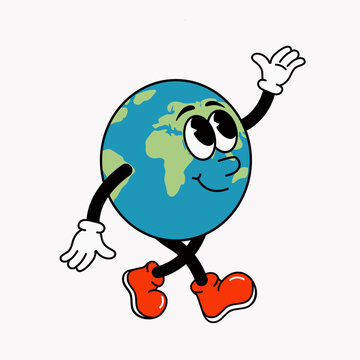 planet earth is a retro character. Vector illustration in the style of the 70s