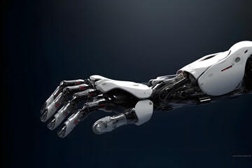 White robot's hand on dark background