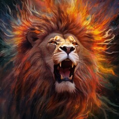Roaring Lion with Radiant Mane Leo Animal Spirit Illustration