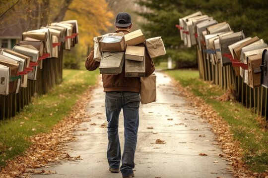 Delivering Letters: Person and Mailboxes - AI Generated