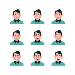 Set Of Adult Man Face Expression Avatars Vector