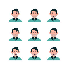 Set Of Adult Man Face Expression Avatars Vector