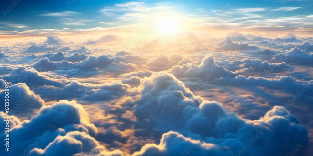 Poster beautiful cloudscape. above the clouds fantasy illustration. created with generative ai technology.
