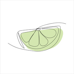 lime. lime slices drawn with a single line. fresh juice. juicy citrus. black lines with added background. vector. on a white background.