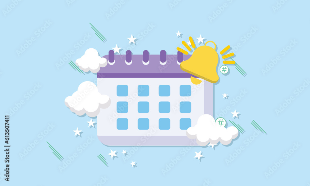 Poster calendar with bell notification. event reminder. minimal creative design. white paper with empty cop