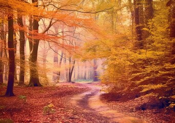 Autumn forest fall scenery. Colors of autumn. Generative AI