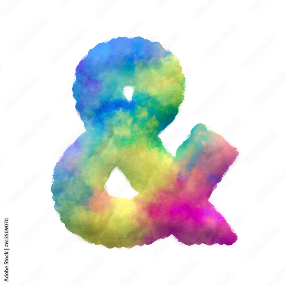 Poster colorful fluffy clouds alphabet symbols and punctuation marks. this is a part of a set which also in