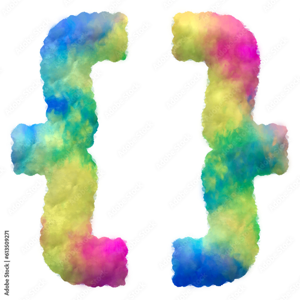 Poster colorful fluffy clouds alphabet symbols and punctuation marks. this is a part of a set which also in