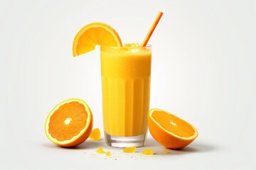 yellow smoothie with oranges isolated on white  background