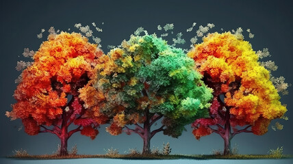 Wise Angle Landscape of colorful Japanese Autumn Maple tree. Generative Ai