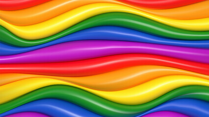 Bright abstract multicolored 3D wavy background. Horizontal multi-colored waves.