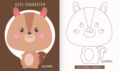 Animal character coloring book for cute squirrel