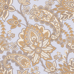 Paisley Floral Vector Pattern. Seamless Asian Textile Background
