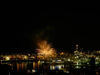 fireworks over Genoa harbour, Liguria, Italy